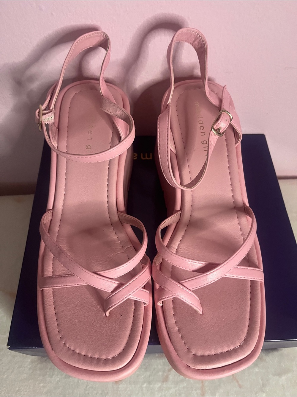 Madden Girl Pink Strappy Platform Sandals